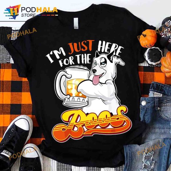 I’m Just Here For The Boos Husky Dog And Beer Halloween Boos Costume Shirt
