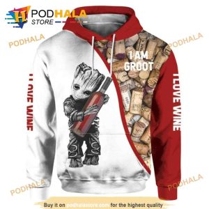 I Am Groot I Love Wine All Over Print 3D Hoodie, Christmas Gifts