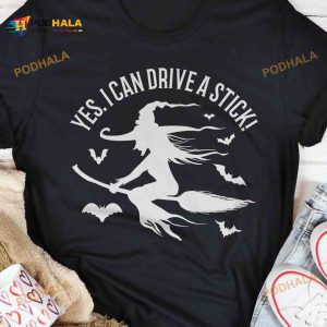 I Can Drive A Stick Witch Bats Halloween Shirt