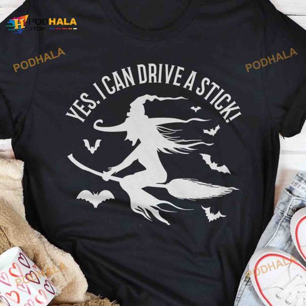 I Can Drive A Stick Witch Bats Halloween Shirt