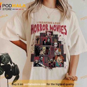 I Freaking Love Horror Movies Killer Characters Halloween Shirt, Michael Myers, Jason Voorhees