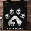 I Hate People Skull Cat Paws Scary Cat And Skull Halloween Shirt