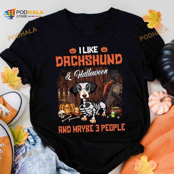 I Like Dachshund And Halloween And Maybe 3 People Dachshund Skull Costume Shirt