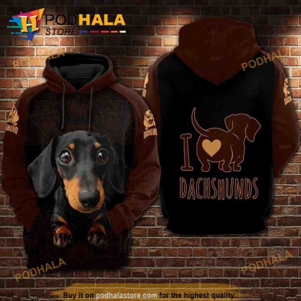 I Love Dachshunds Cute All Over Print 3D Hoodie Sweatshirt
