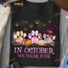 In October We Wear Pink Halloween Pumpkin Ribbon Halloween Costume Shirt