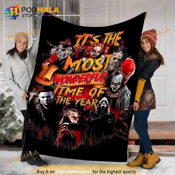 Its The Most Wonderful Time Of The Year Fleece Blanket, Scary Character Movie Quilt