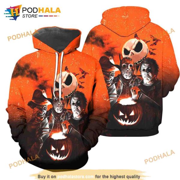 Jack Skellington and Horror Movie Friends Halloween 3D Hoodie All Over Printed