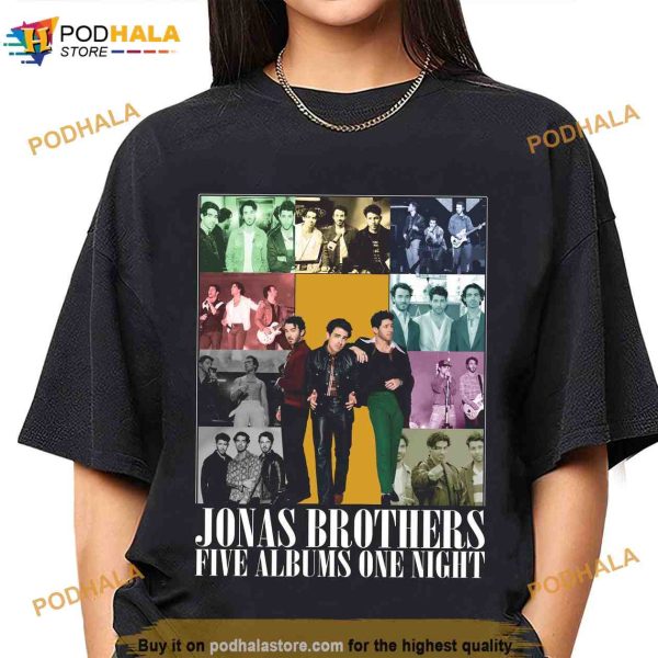 Jonas Brothers Five Albums One Night Tour Shirt, Nick Joe Kevin Jonas Tour Tee