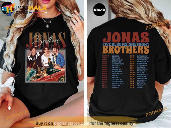 Jonas Brothers Vintage Shirt, Jonas Five Albums One Night Brothers Tour TShirt