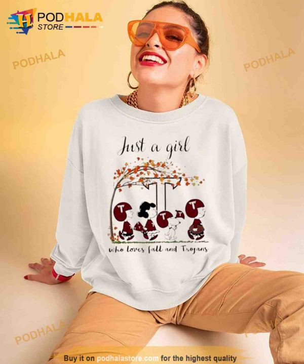 Just A Girl Who Loves Fall And Troy Trojans Shirt