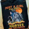 Just A Girl Who Loves Horses And Halloween Red Moon Haunted Pumpkins Witch Shirt