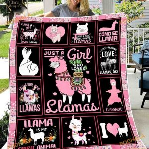 Just A Girl Who Loves Llamas Fleece Blanket, Alpaca Quilt, Llama Alpaca Gift