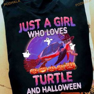 Just A Girl Who Loves Turtle And Halloween Boo Haunted Pumpkins Shirt
