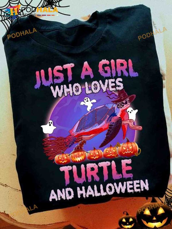 Just A Girl Who Loves Turtle And Halloween Boo Haunted Pumpkins Shirt