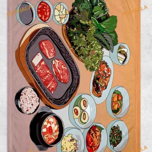 Korean Food Fleece Blanket, Quilt, Christmas Gifts