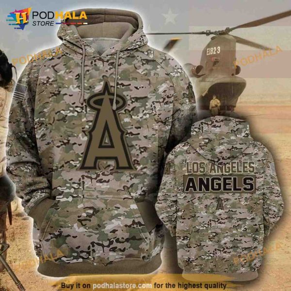 Los Angeles Angels Camouflage Veteran 3D Cotton Hoodie