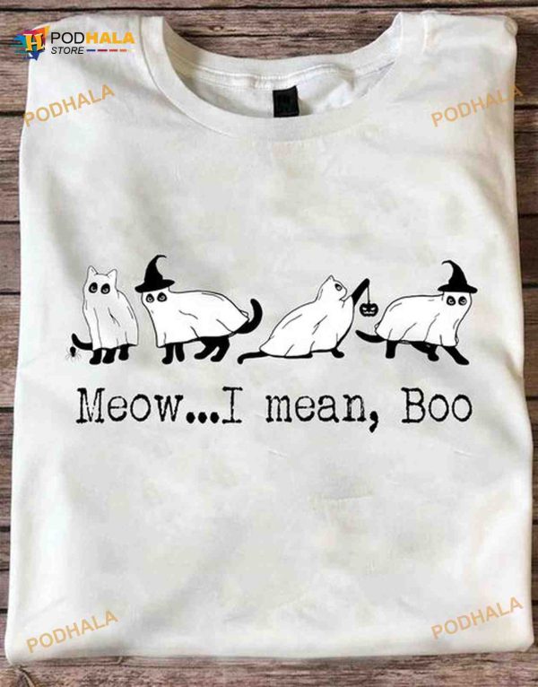 Meow I Mean Boo Black Cats Halloween Shirt
