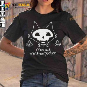 Meow Motherfucker Cat White Skull Costume Halloween Halloween Costume Graphic Shirt