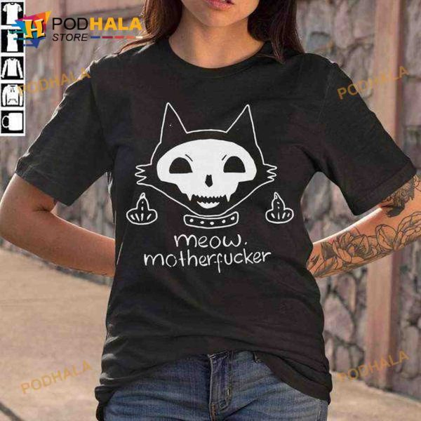Meow Motherfucker Cat White Skull Costume Halloween Halloween Costume Graphic Shirt