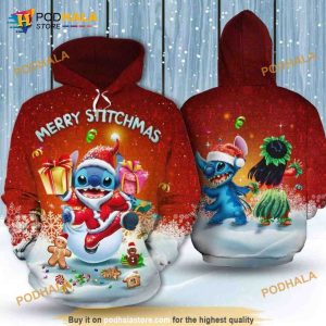 Merry Stichmas Cute Stitch Santa Art 3D Hoodie, Sweatshirt - Christmas Gifts