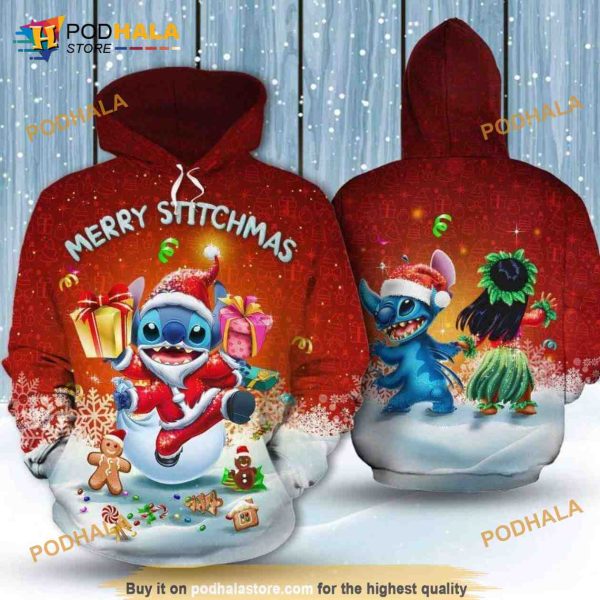 Merry Stichmas Cute Stitch Santa Art 3D Hoodie, Sweatshirt – Christmas Gifts