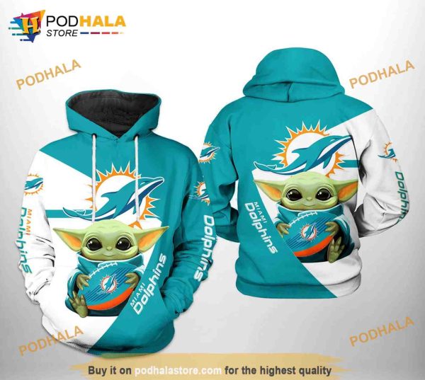 Miami Dolphins NFL Baby Yoda Team 3D Hoodie, Sweatshirt