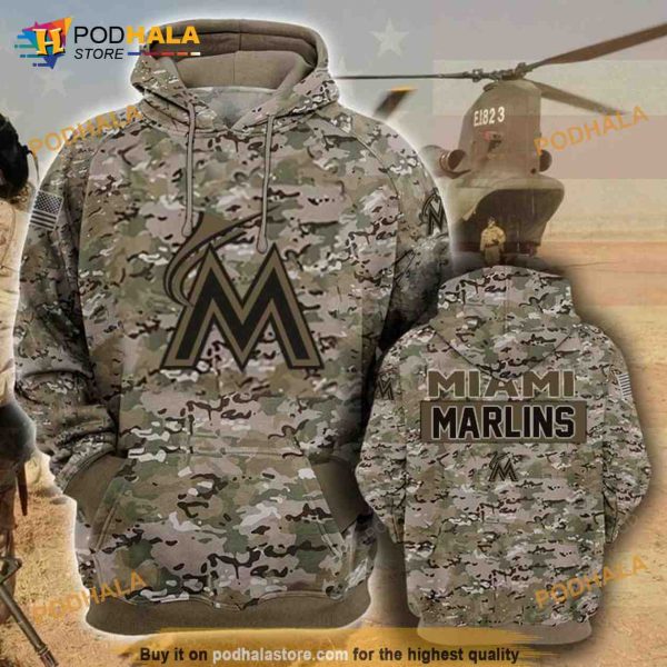 Miami Marlins Camouflage Veteran 3D Hoodie, 3D Sweatshirt
