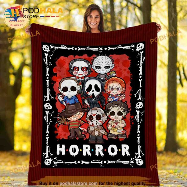 Michael Freddy Jason Horror Character Fleece Blanket, Halloween Quilt