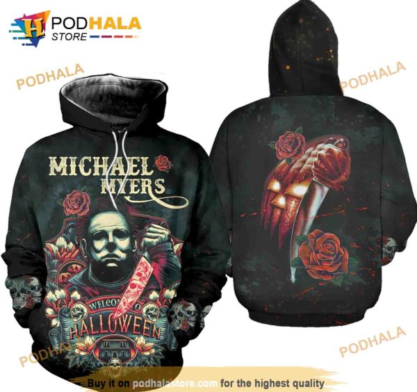 Michael Myers And Roses Halloween Horror Movie All Over Printed 3D Hoodie