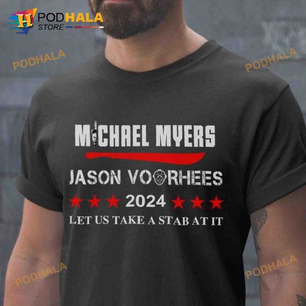 Michael Myers Jason Voorhees 2024 Let Us Take A Stab At It Halloween Killers Costume Shirt