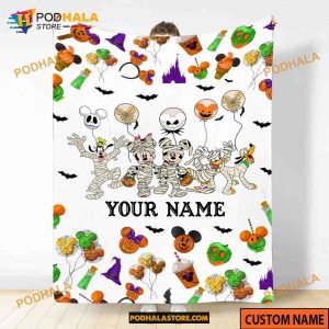Mickey And Friends Halloween Blanket, Custom Name Halloween Mummy Mickey Quilt