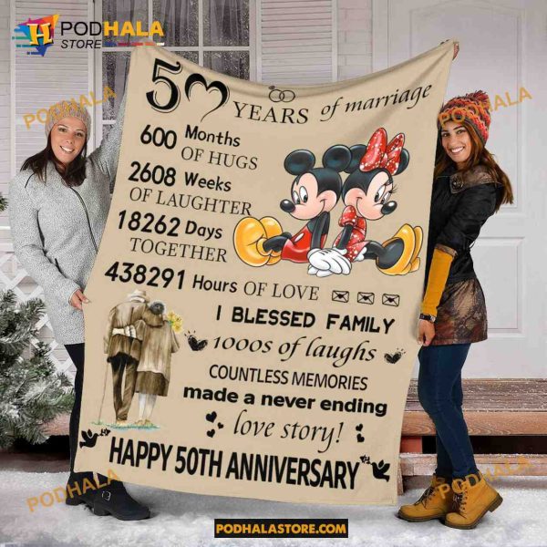 Mickey And Minnie Blanket, Happy 50th Anniversary Gift, Mickey Mouse Gifts For Adults