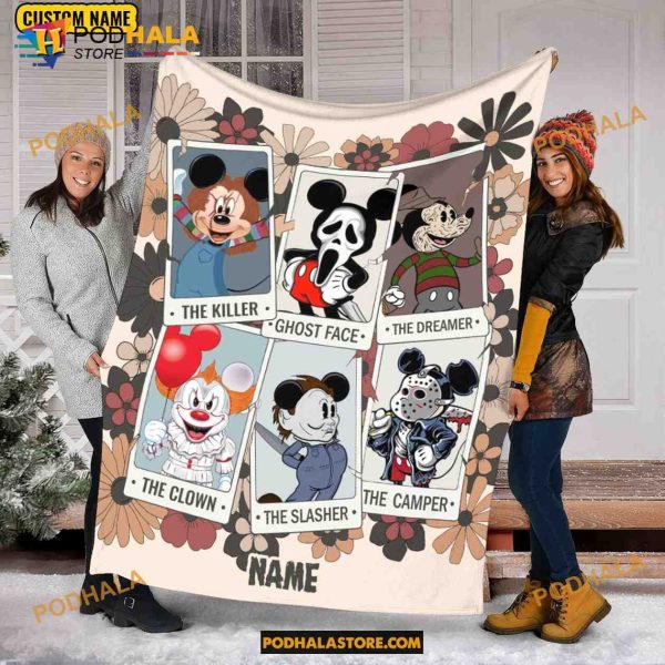 Mickey Horror Characters Costume Card Blanket, Scary Characters Mickey Quilt