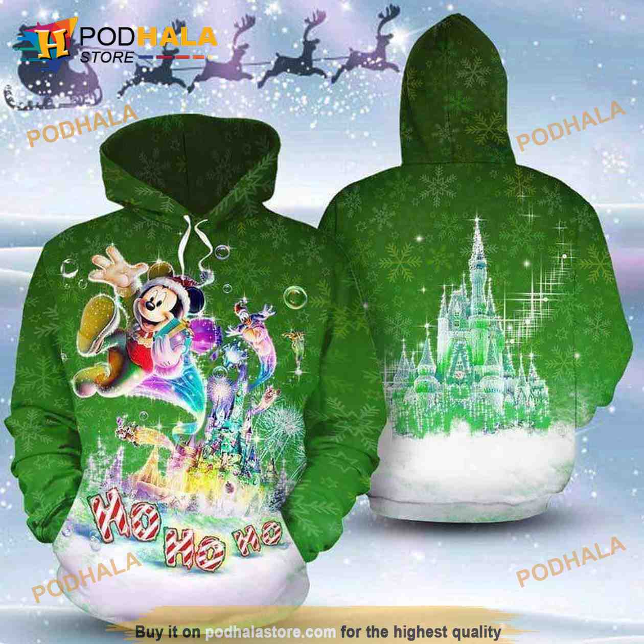Mickey Merry Christmas Ho Ho Ho Green 3D Hoodie Sweatshirt Mickey Merry Christmas Ho Ho Ho Green 3D Hoodie Sweatshirt
