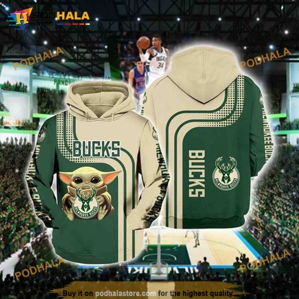 Milwaukee Bucks Baby Yoda 3D Hoodie, Sweatshirt – Christmas Gifts