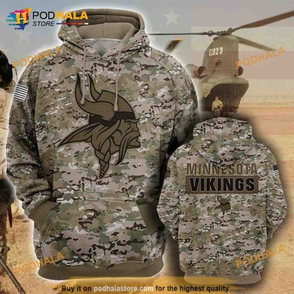 Minnesota Vikings Camouflage Veteran 3D Cotton Hoodie