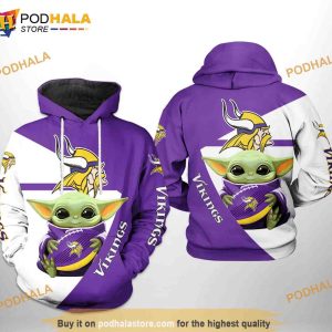 Minnesota Vikings NFL Baby Yoda Team 3D Hoodie, 3D Sweatshirt
