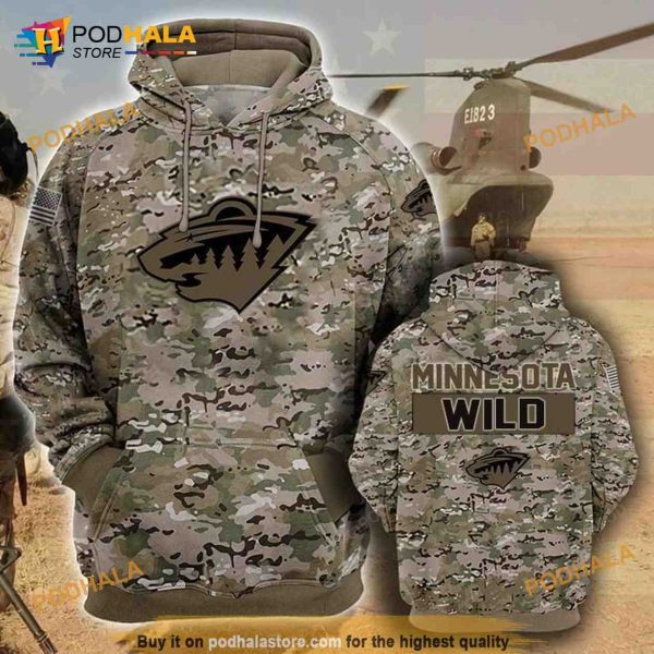 Minnesota Wild Camouflage Veteran 3D Cotton Hoodie