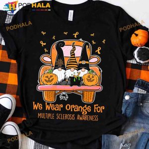 Multiple Sclerosis Gnomes Halloween Shirt, We Wear Orange For Multiple Sclerosis Awareness