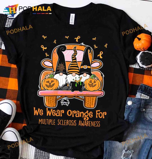 Multiple Sclerosis Gnomes Halloween Shirt, We Wear Orange For Multiple Sclerosis Awareness