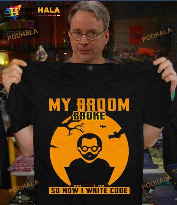 My Broom Broke So Now I Write Code Technology Engineering Halloween Shirt For Code Writer
