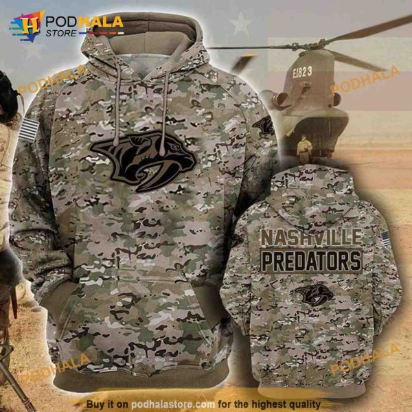 Nashville Predators Camouflage Veteran 3D Hoodie, 3D Sweatshirt