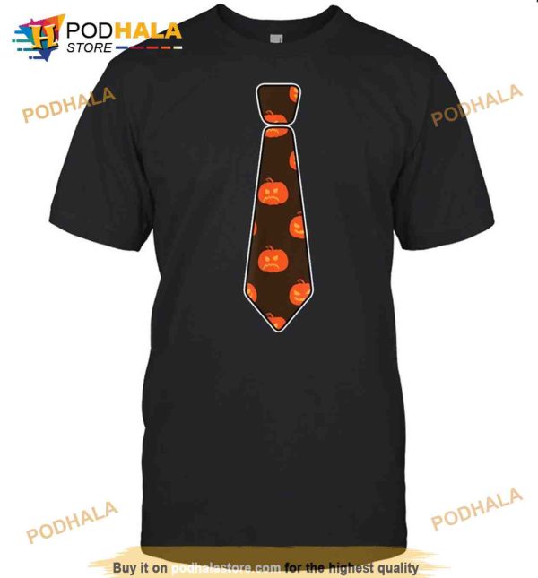 Neck Tie Halloween Pattern Lazy Costume Pumpkin Shirt