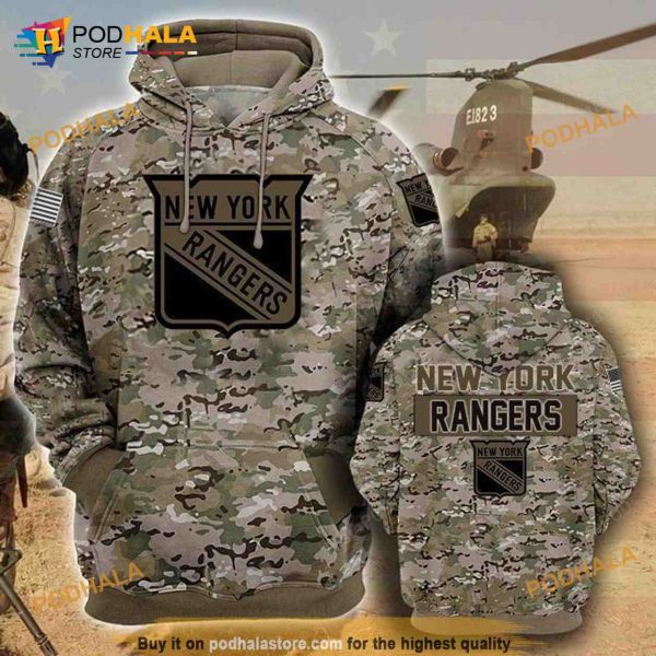 New York Rangers Camouflage Veteran 3D Hoodie, 3D Sweatshirt