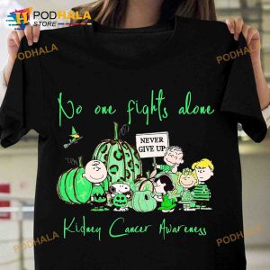 No One Fights Alone Kidney Cancer Awareness Halloween Pumpkin Ribbon Shirt