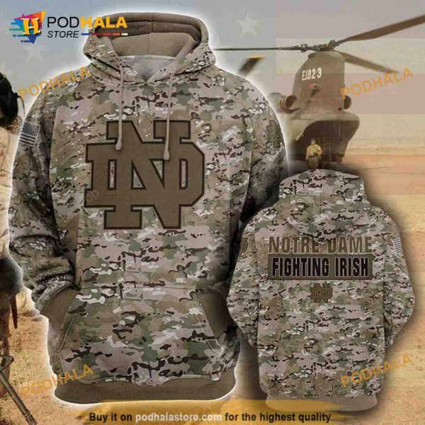 Notre Dame Fighting Irish Camouflage Veteran 3D Hoodie, 3D Sweatshirt