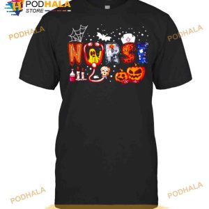 Nurse Halloween Stethoscope Heartbeat Pumpkin Ghost Shirt