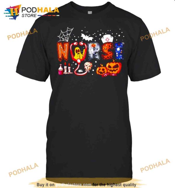 Nurse Halloween Stethoscope Heartbeat Pumpkin Ghost Shirt
