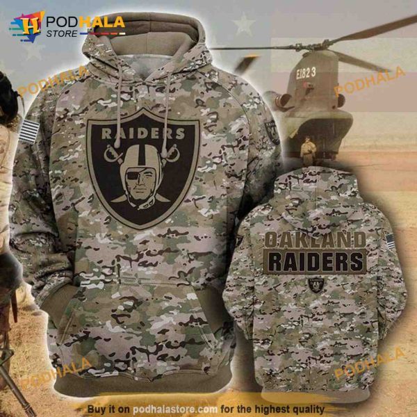 Oakland Raiders Camouflage Veteran 3D Hoodie, 3D Sweatshirt