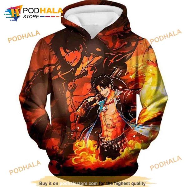 One Piece Whitebeard Pirate Commander Fire Fist Ace Over Print 3D Hoodie